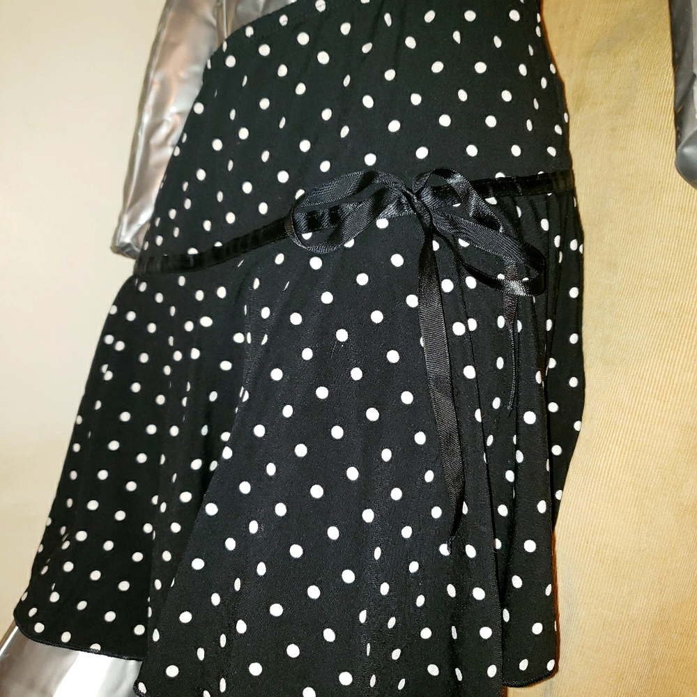 Black white stretch Poka dot mini skater skirt